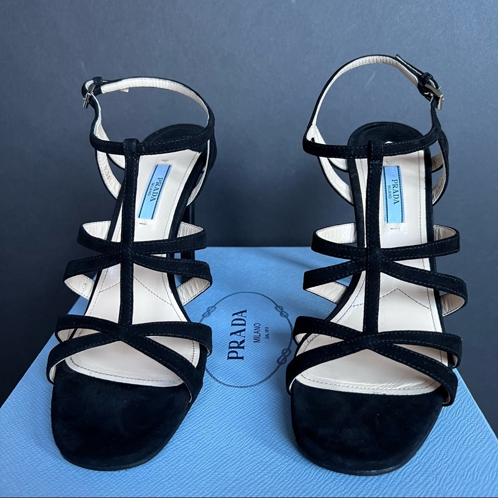 Prada Shoes | Suede Caged Heel Sandals | EUR 40.5